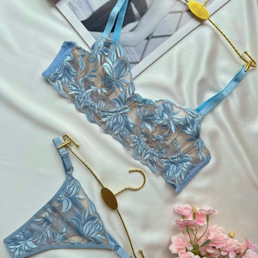 ELYRE MAVİ YAPRAK BRODE SET